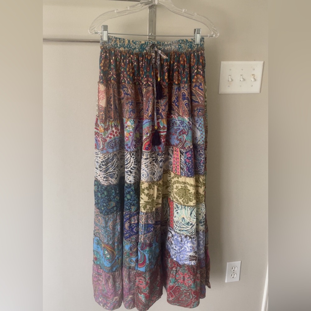 NWT Bohemian Patchwork Maxi Skirt - Multicolor White Waves